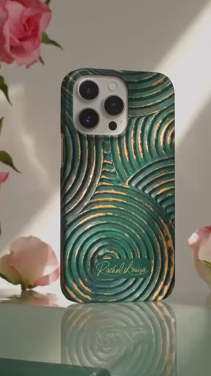 Emerald Illusion by Rachel Louisa | Deep Green and Gold Abstract Art | Protective Tough Case for Apple iPhone