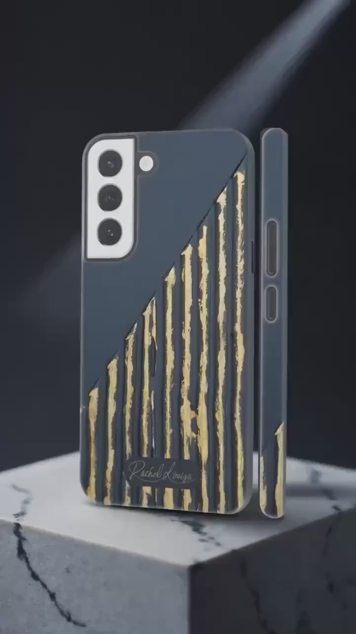Navy Notion by Rachel Louisa, Navy and Gold Abstract Art Tough Case, Protective Aesthetic Cover Case for Apple iPhone