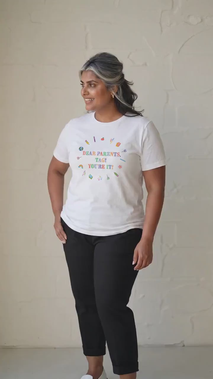 Funny Teacher T-Shirt, 'Dear Parents, Tag You're It!', Personalised End of Year Gift for Teacher, Teacher Appreciation Shirt, Educator Gift